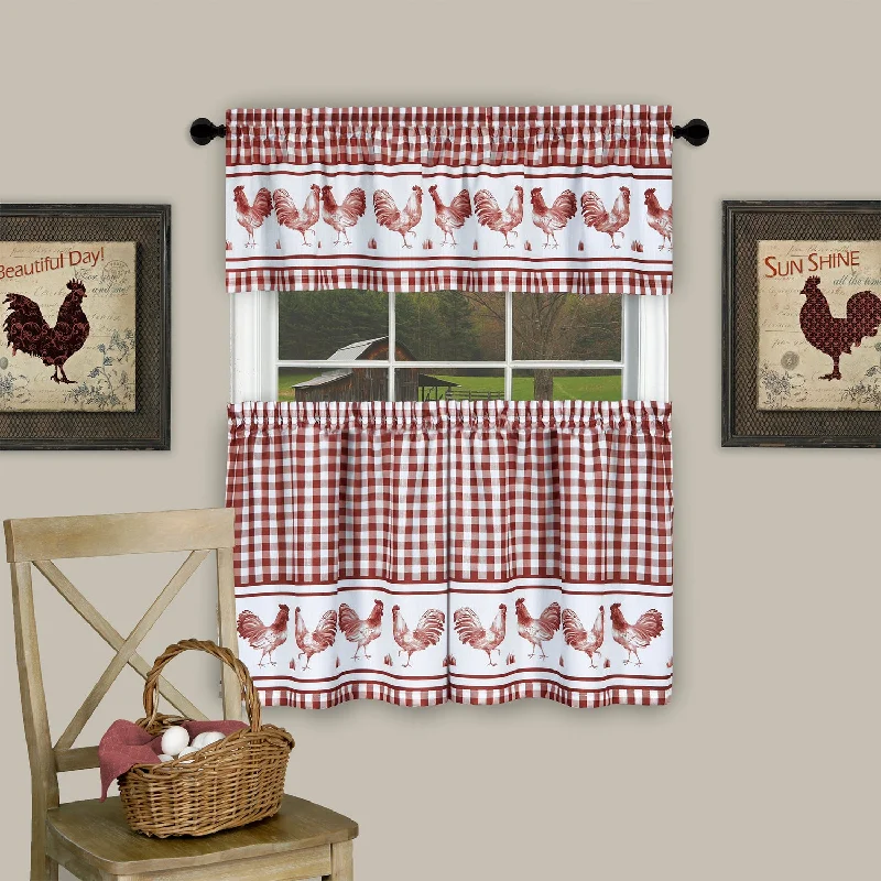 Red Barnyard Rooster Curtains 1704