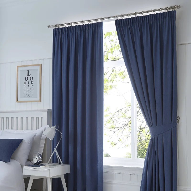 Dijon Navy Blue Blackout Thermal Pencil Pleat Curtains