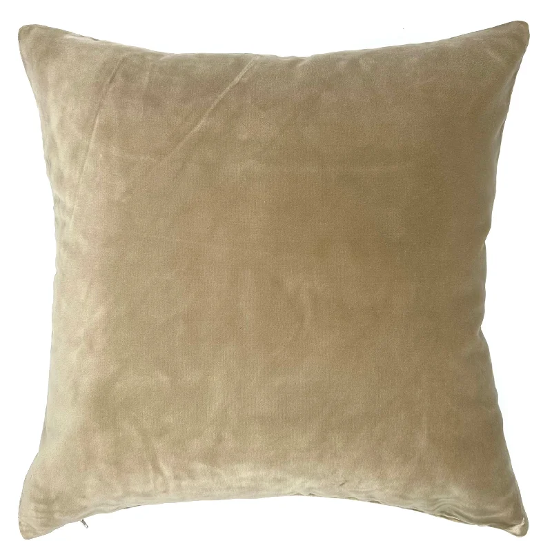 Tan Mid Century Solid Velvet Throw Pillow Cover 22x22