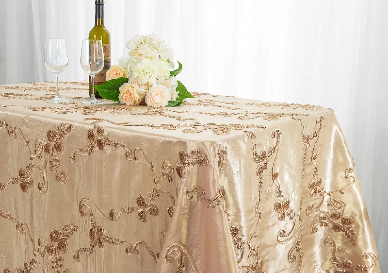 90"x132" Seamless Rectangular Ribbon Taffeta Tablecloth - Champagne (1pc)