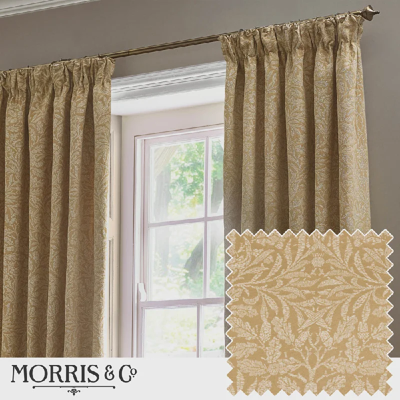 Acorn Tonal Matt Jacquard Pencil Pleat Curtains Gold