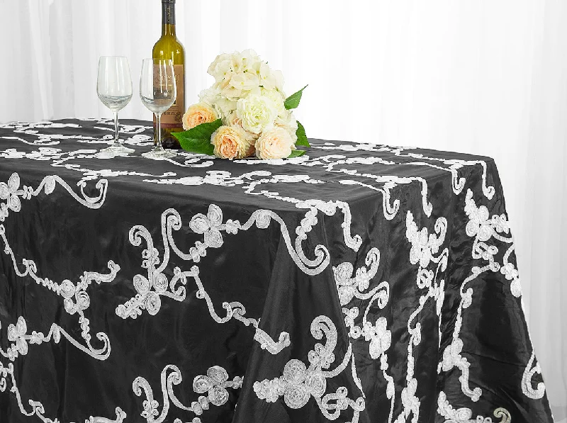 90"x132" Seamless Rectangular Ribbon Taffeta Tablecloth - Black/White (1pc)