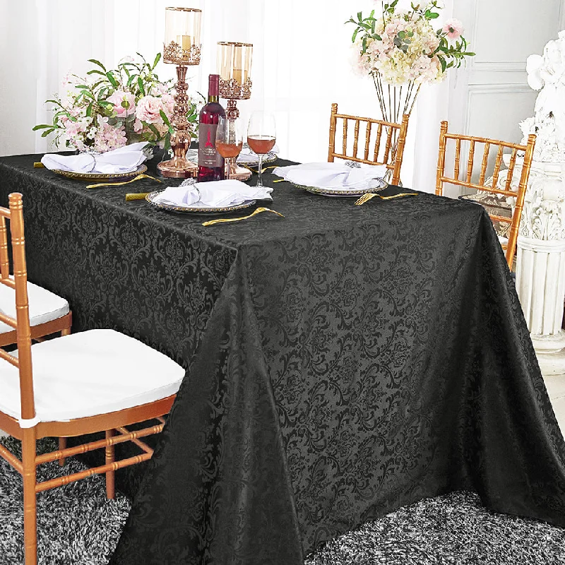 90"x156" Seamless Rectangular Floral Damask Jacquard Polyester (220 GSM) Tablecloth - Black (1pc)