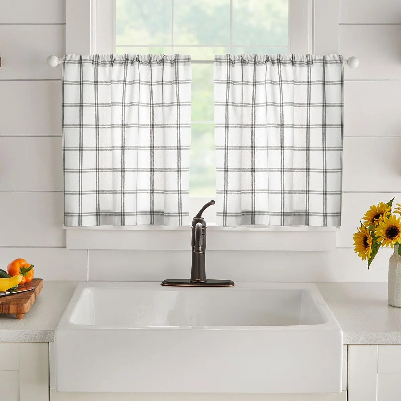 Farmhouse Living Double Windowpane Plaid Kitchen Curtain Tier Set