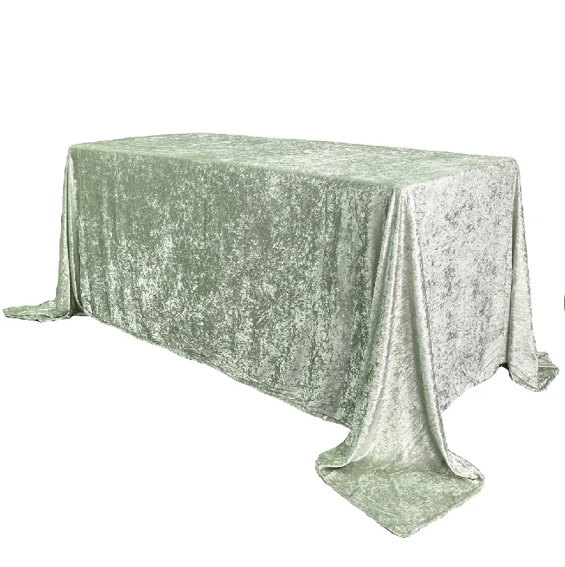 90 x 132 Inch Rectangular Crushed Velvet Tablecloth Sage