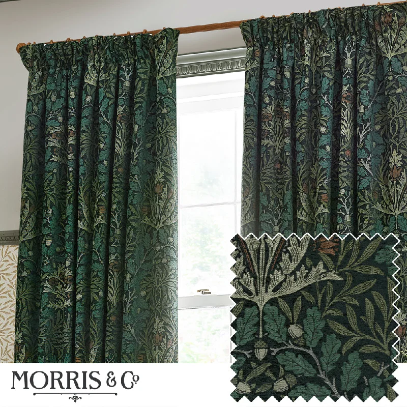 Acorn Multi Floral Jacquard Pencil Pleat Curtains Thyme/Forest