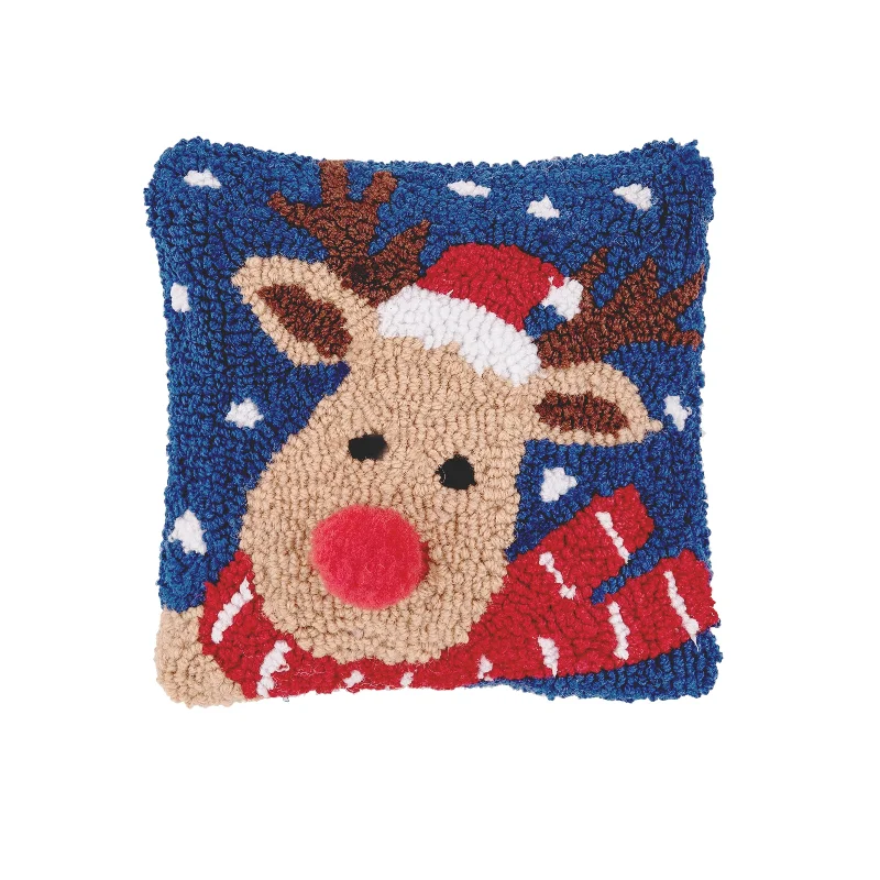 Christmas Reindeer Hooked Pillow