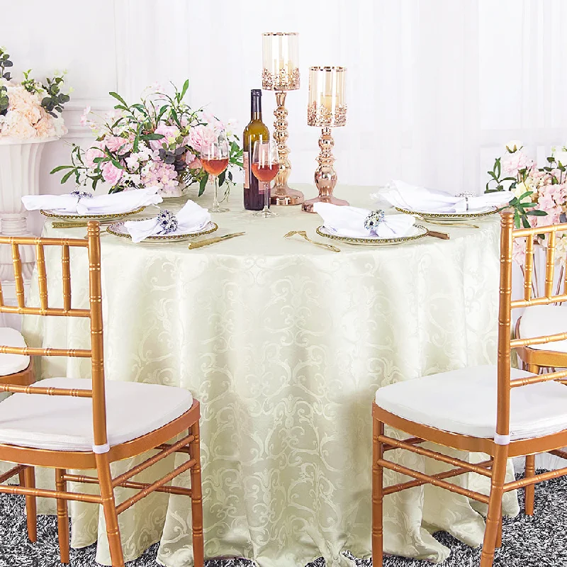 120" Seamless Round Versailles Chopin Damask Jacquard Polyester (220 GSM) Tablecloth - Ivory (1pc)