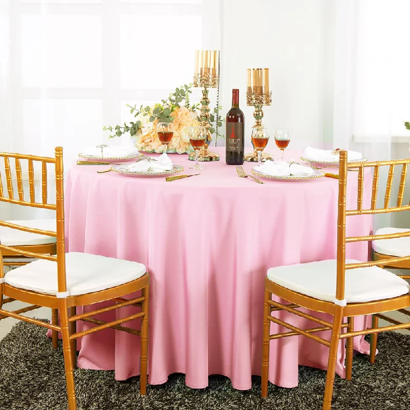 120" Seamless Round Polyester (220 GSM) Tablecloth - Pink (1pc)