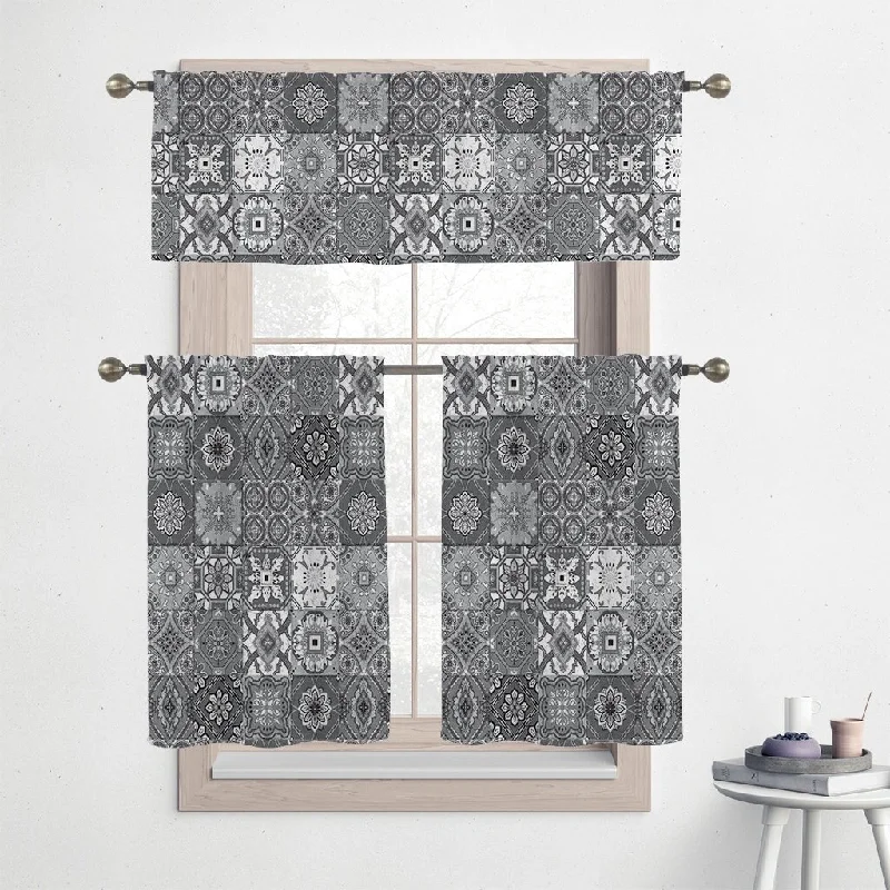 Laural Home Gray Granada 36" Kitchen Curtain Valance and Tiers Set