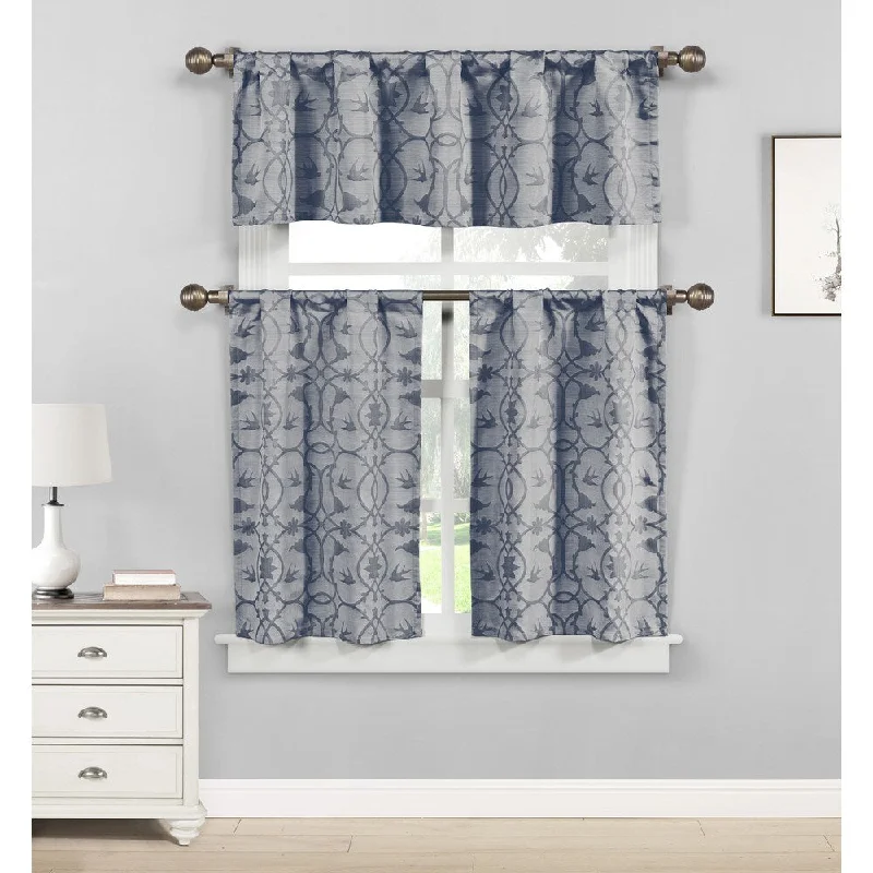 Duck River Dawn Birds Linen Look Jacquard 3-Piece Kitchen Curtain Tier