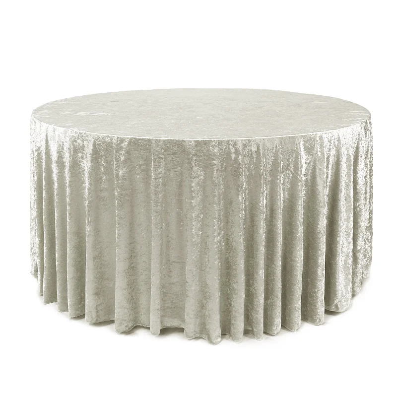 120 Inch Round Crushed Velvet Tablecloth Ivory