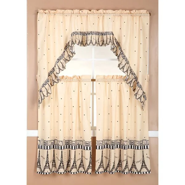 RT Designers Collection Ruffle Paris Tier and Valance Kitchen Curtain Set