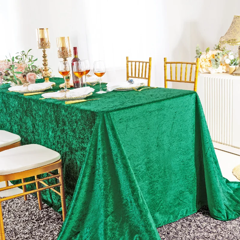 90"x132" Seamless Rectangular Ice Crushed Velvet (200 GSM) Tablecloth - Emerald Green (1pc)