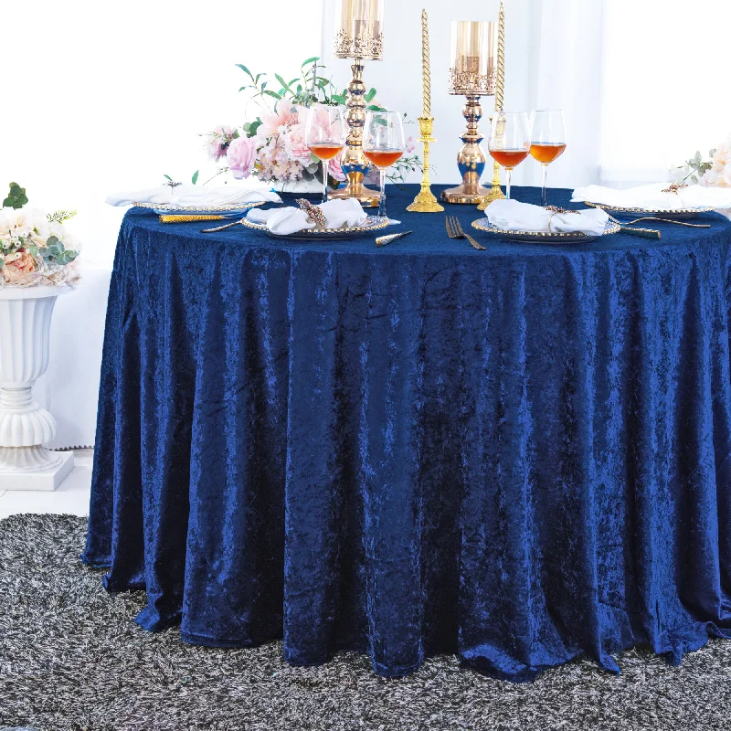 132" Round Ice Crushed Velvet (200 GSM) Tablecloth - Navy Blue (1pc)