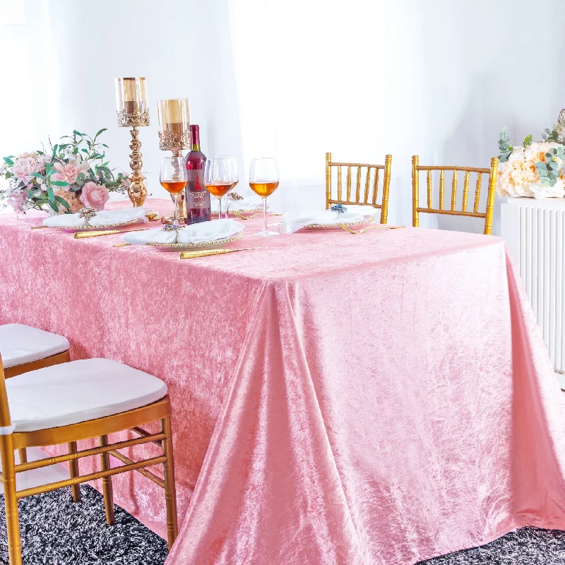 90"x132" Seamless Rectangular Ice Crushed Velvet (200 GSM) Tablecloth - Pink (1pc)