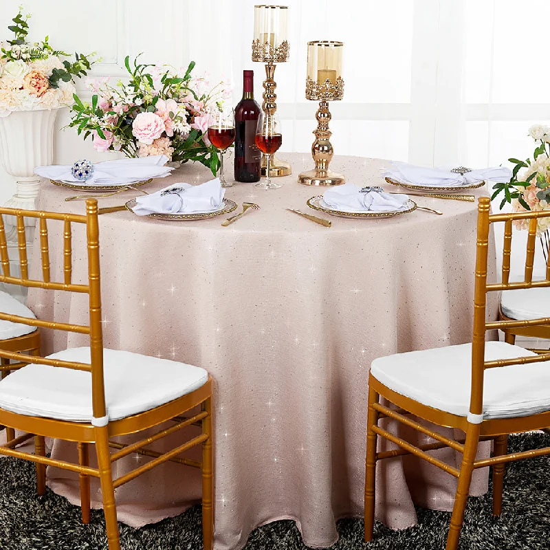 108" Seamless Round Sequin Paillette Poly Flax/Burlap Tablecloth - Blush Pink/Rose Gold (1pc)