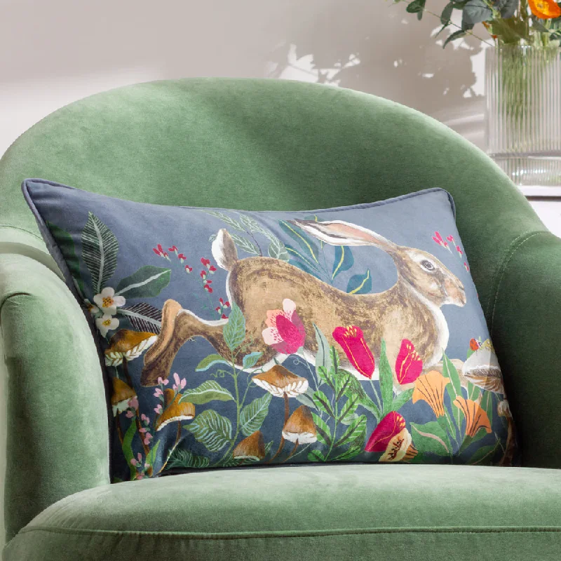 Wild Garden Leaping Hare Cushion Navy