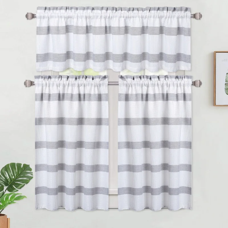 Waffle Stripe Kitchen Tier Curtains or Valances