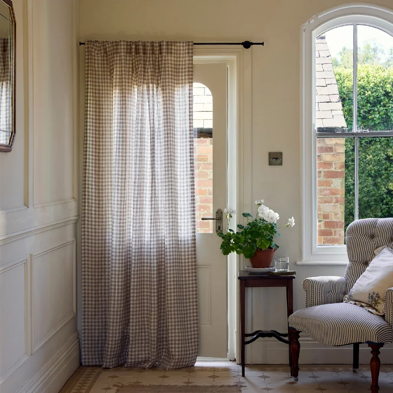 Mushroom Gingham Linen Blend Curtains (Pair)