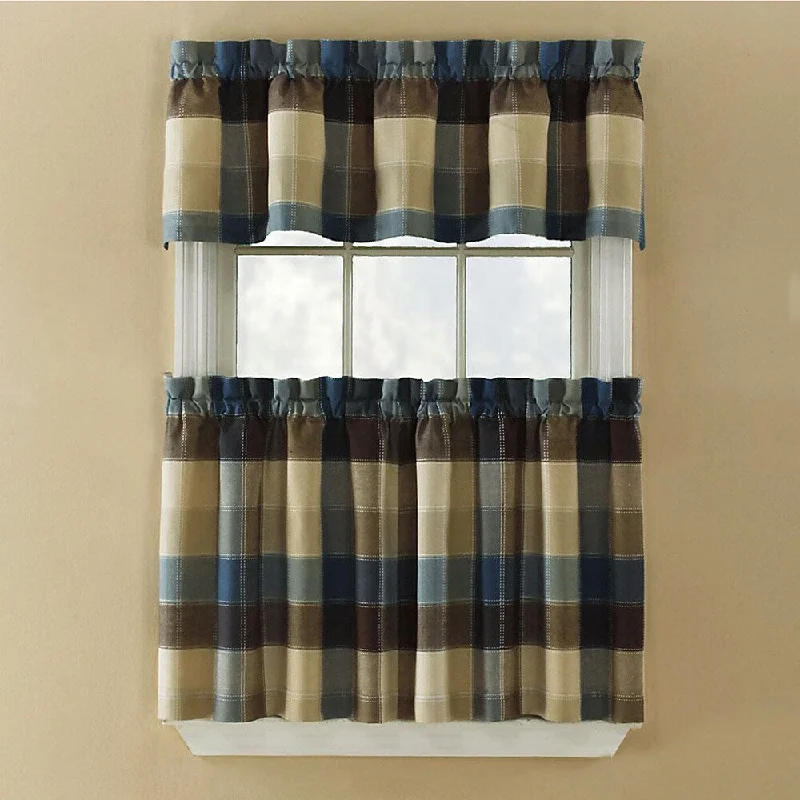 Harris Plaid Woven Rod-pocket 3-piece Kitchen Tier and Valance Set