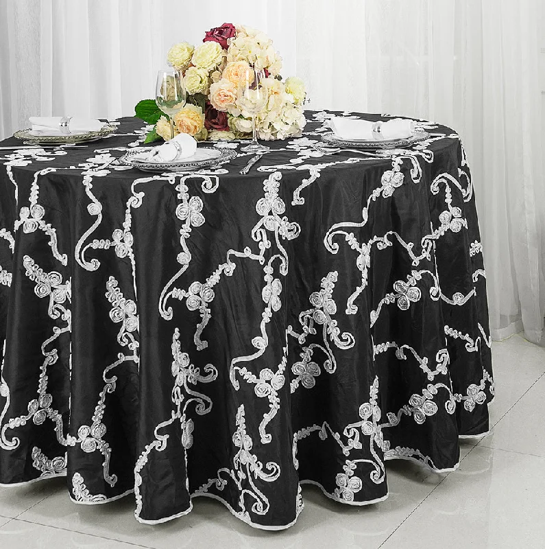 120" Seamless Round Ribbon Taffeta Tablecloth - Black/White (1pc)