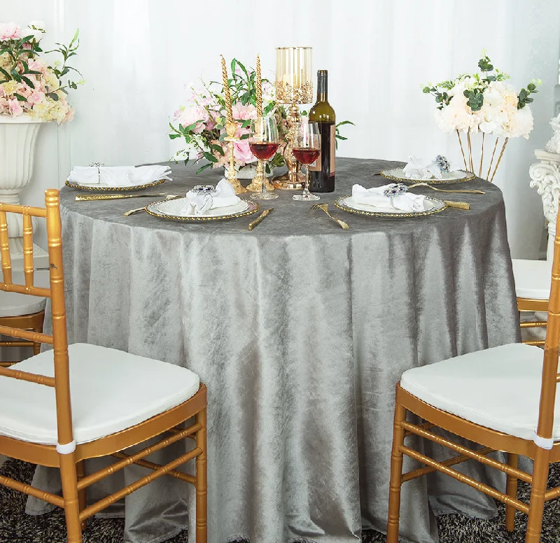 108" Round Seamless Italian Velvet Tablecloth - Silver (1pc)