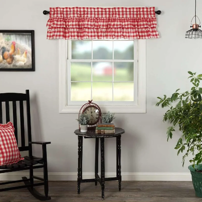 Annie Buffalo Red Check Ruffled Valance Curtain 16x60 VHC Brands