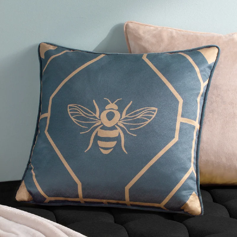 Bee Deco Geometric Cushion French Blue