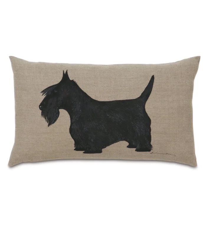 Hand-Painted Scottish Terrier on Linen Lumbar Pillow Cover 13x22