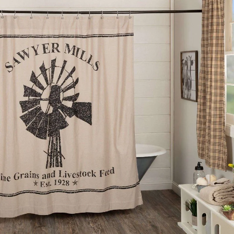 Sawyer Mill Charcoal Windmill Shower Curtain 72"x72"