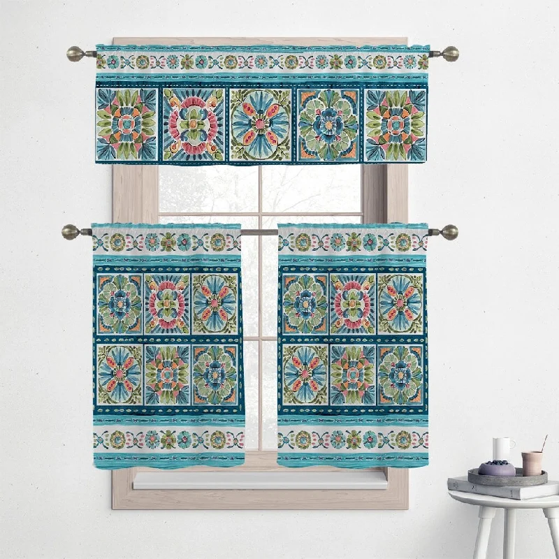 Laural Home Boho Plaza 36" Kitchen Curtain Valance and Tiers Set