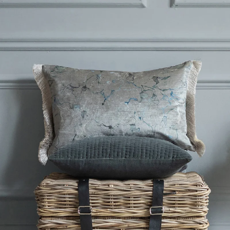 Carrara Fringed Feather Cushion Frost