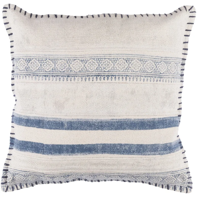 Lola 20 x 20 Block Print Pillow in Cream and Navy Blue