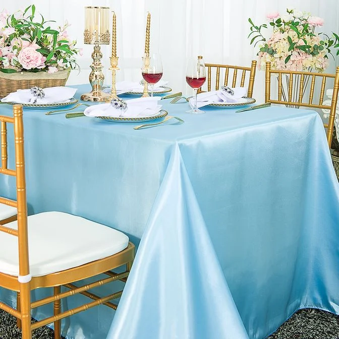 90"x132" Seamless Rectangular Satin Tablecloth - Baby Blue (1pc)