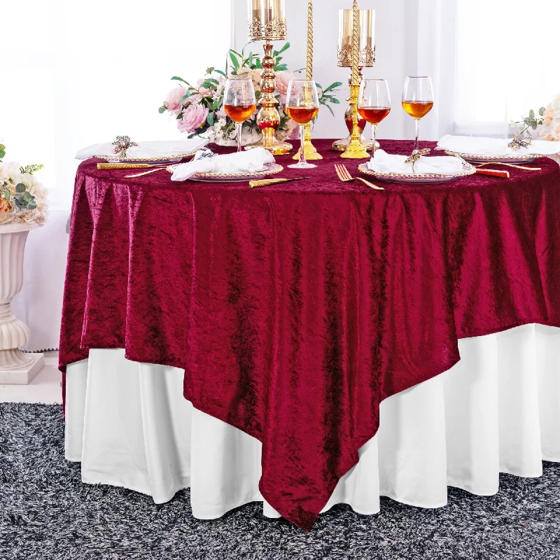 85"x85" Seamless Square Ice Crushed Velvet (200 GSM) Tablecloth/Table Overlay - Burgundy (1pc)