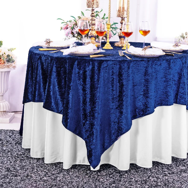 85"x85" Seamless Square Ice Crushed Velvet (200 GSM) Tablecloth/Table Overlay - Navy Blue (1pc)