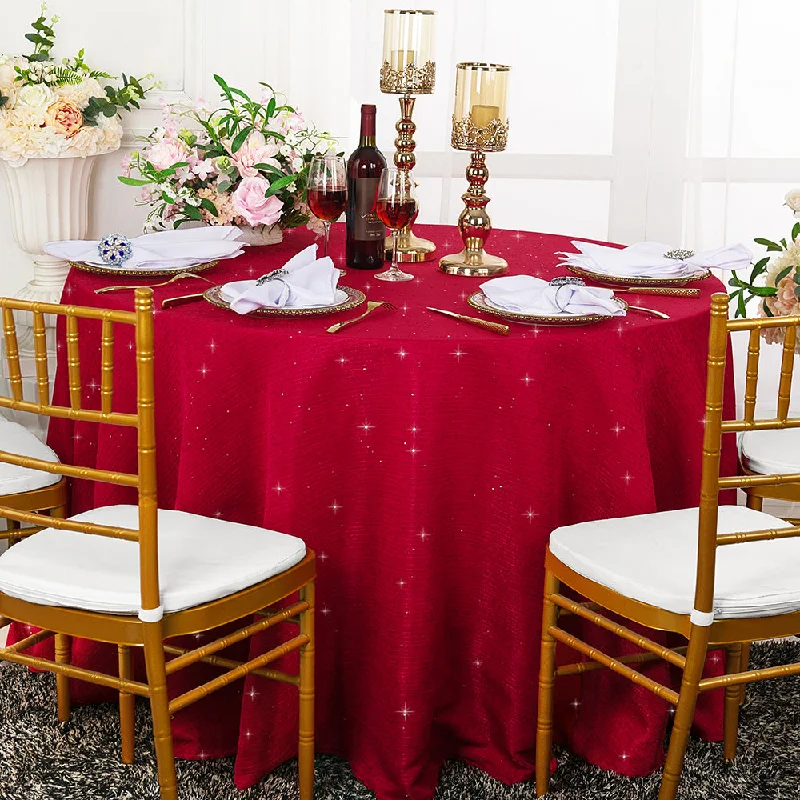 108" Seamless Round Sequin Paillette Poly Flax/Burlap Tablecloth - Apple Red (1pc)