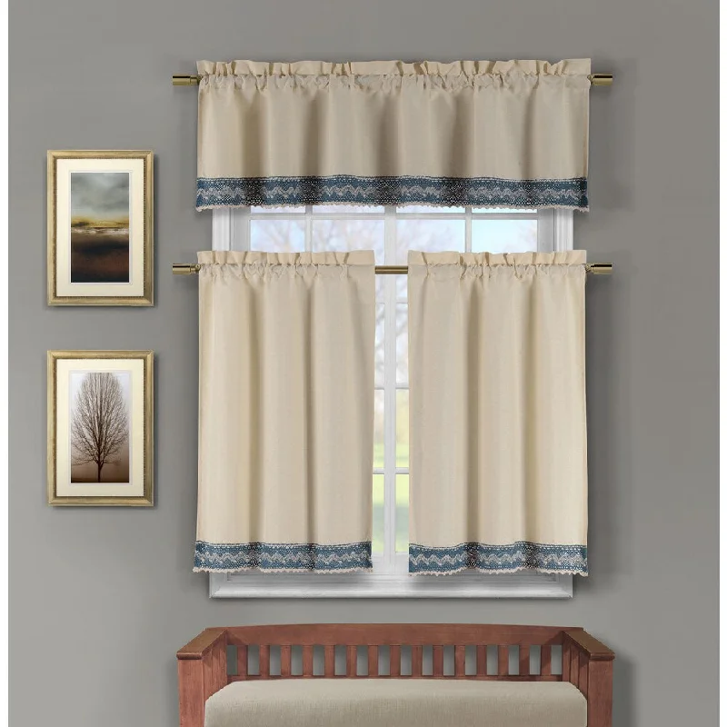 Duck River Zoey Cotton Crochet 3-piece Kitchen Curtain Tier