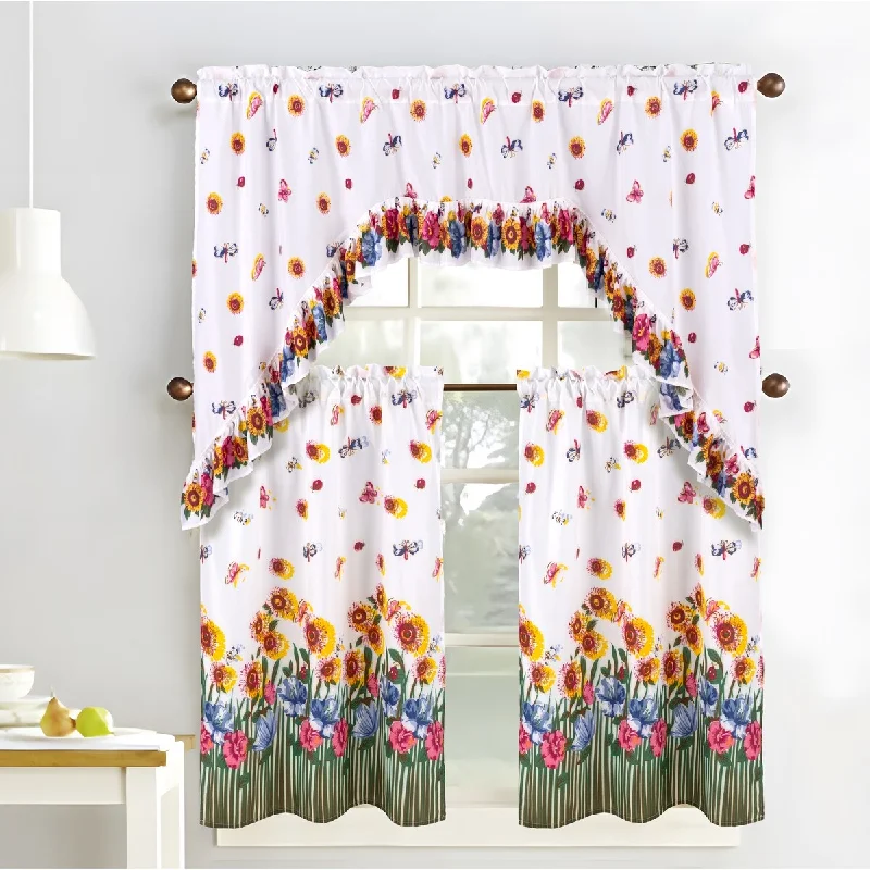 Ruffle Sunflower Tier and Valance Kitchen Curtain Set