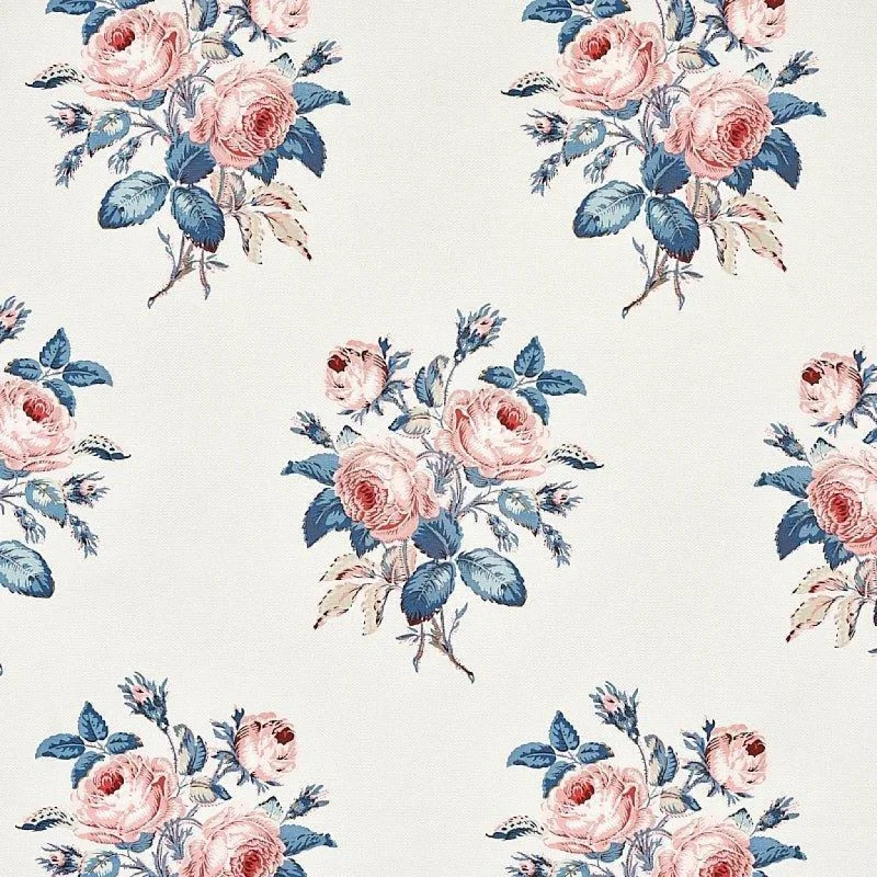 Loudon Rose Fabric in Rose and Blue