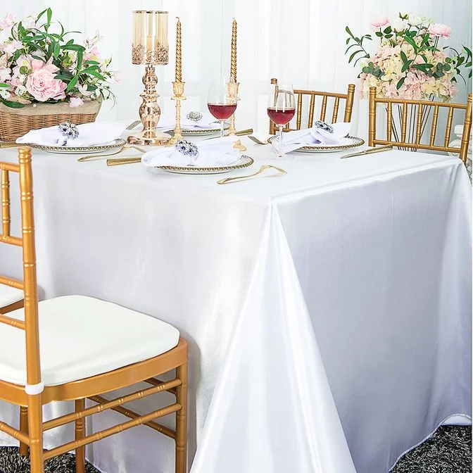 90"x132" Seamless Rectangular Satin Tablecloth - White (1pc)