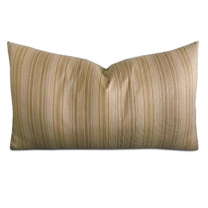 Silk Bronze Blue Striped Lumbar Pillow Cover 15x26