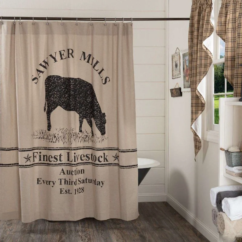 Sawyer Mill Charcoal Cow Shower Curtain 72"x72"