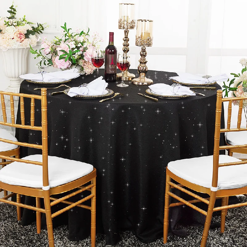 108" Seamless Round Sequin Paillette Poly Flax/Burlap Tablecloth - Black (1pc)