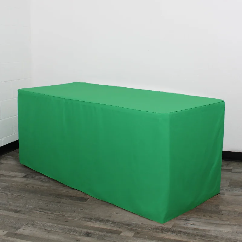 8 ft Fitted Polyester Tablecloth Rectangular Emerald Green