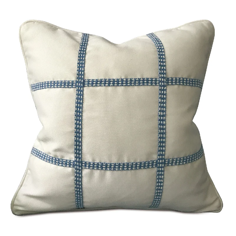 Ivory and Blue Coastal Throw Pillow Cover with Gimp 18x18