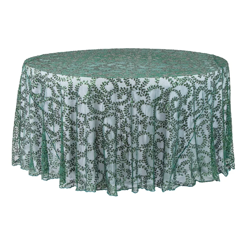 Sequin Vine Tablecloth Overlay 120" Round  - Emerald Green