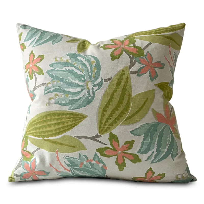 Tropical 100% Cotton Botanical Throw Pillow Cover 22x22