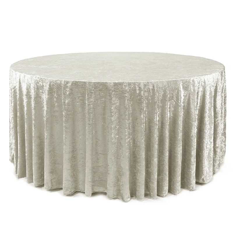 132 Inch Round Crushed Velvet Tablecloth Ivory